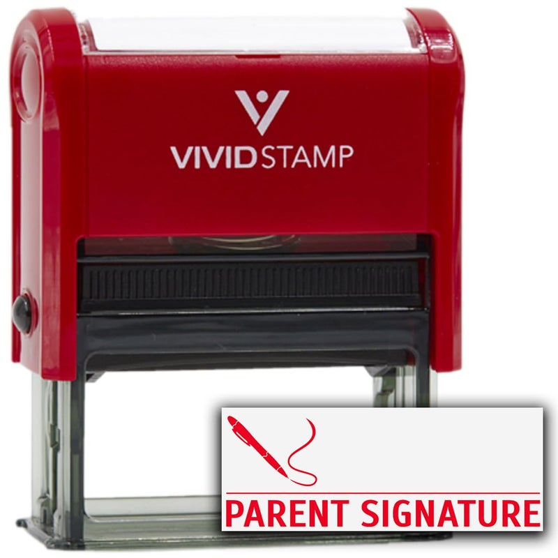 Vivid Stamp ختم مطاطي ذاتي الحبر بتوقيع الوالدين (حبر أحمر) - متوسط - Image 1